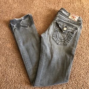 Size 5 Grey Skinny True Religion Jeans for Sale.